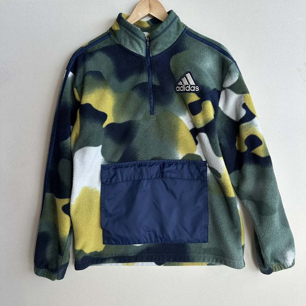 Adidas Cozy Fleece Quarter-Zip Pullover Boys XL Blue Green Green Oxide Big Logo
